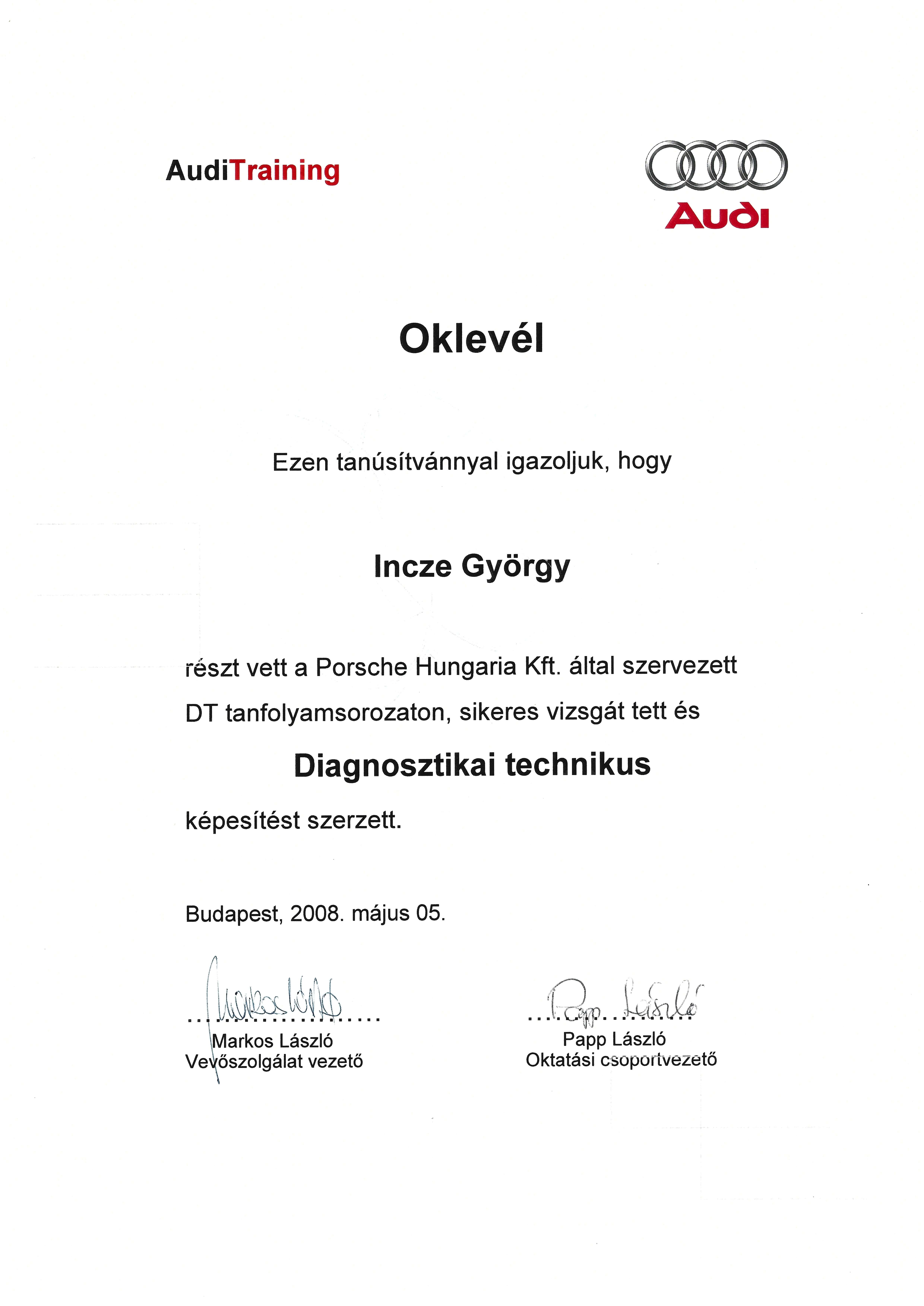 audi diagnosztikai technikus